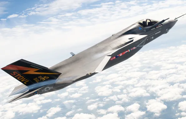 The sky, the plane, fighter, wallpaper, in flight, lockheed martin f-35 lightning