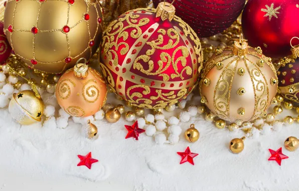 Snow, decoration, balls, New Year, Christmas, Christmas, balls, decoration