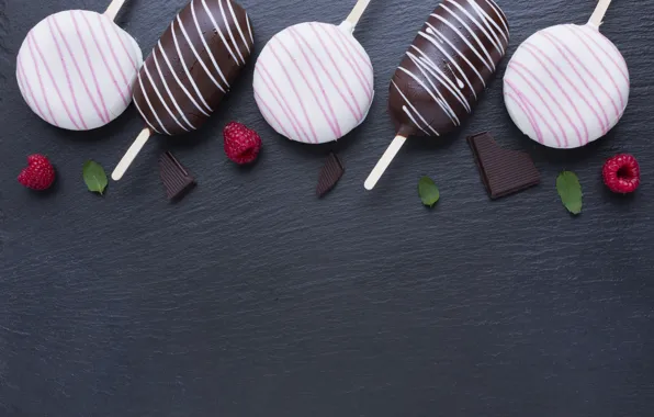 Picture ice cream, white, raspberry, chocolate, black