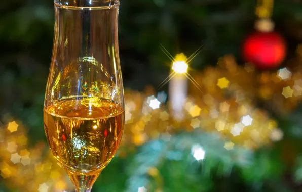 Glass, new year, Christmas, garland, champagne