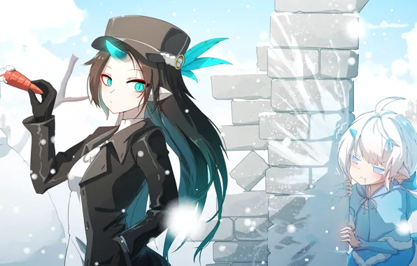 Girl, the demon, snowman, carrots, horn, Pixiv Fantasia, Pixiv Fantasia Last Saga