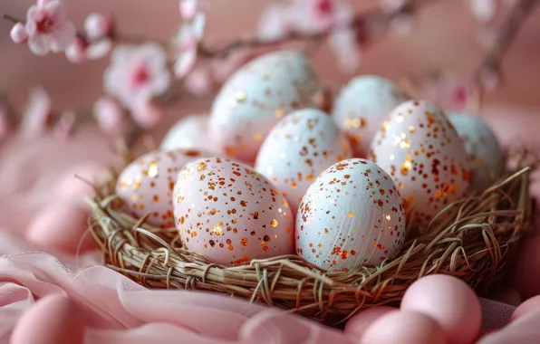 Holiday, eggs, sequins, Easter, socket, AI art, neural network, Easter background