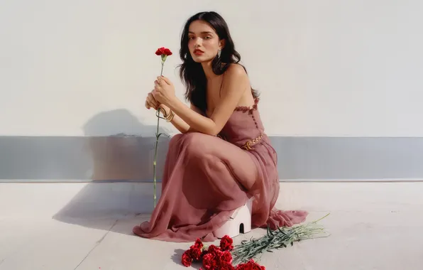 Girl, flowers, pose, photo, dress, actress, beautiful, Cosmopolitan