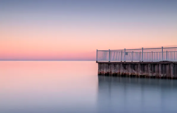 Sea, sunset, pier, pink sky