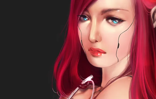 Picture girl, face, cracked, art, Android, red hair