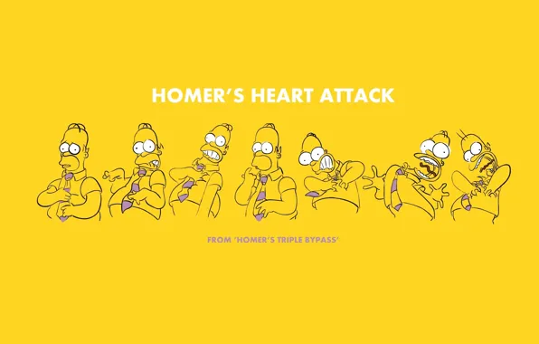 Picture yellow background, Homer Simpson, heart attack