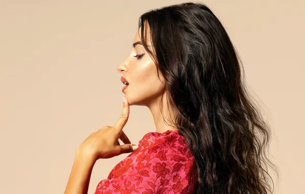 Wallpaper, dress, model, women, red dress, profile, Olivier Bain, Elena Difera
