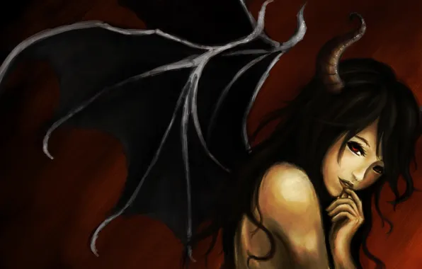 Picture look, girl, smile, wings, the demon, horns, art, naked