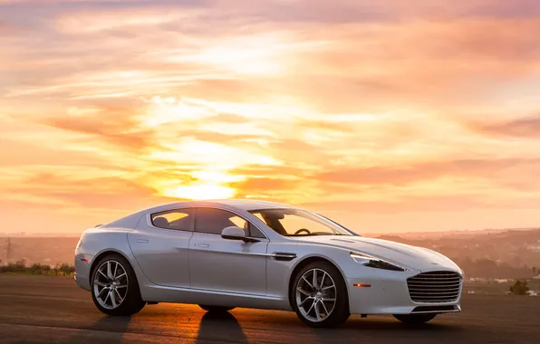 White, sunset, Aston Martin, quadruple, Fast S
