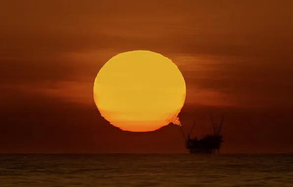 Picture sea, the sun, sunset, platform