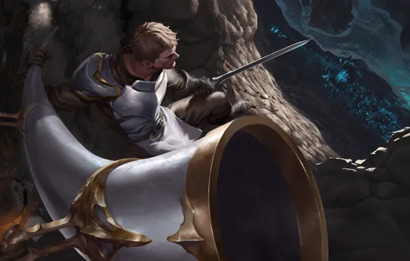 River, sword, canyon, guy, knight, crabs, horn, Legends of Runeterra
