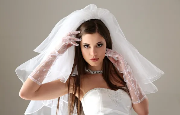 Dress, gloves, the bride, veil, Little Caprice, Little Caprice