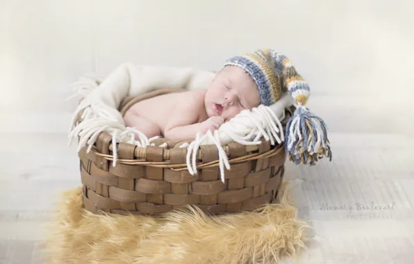 Basket, sleep, boy, cap, baby