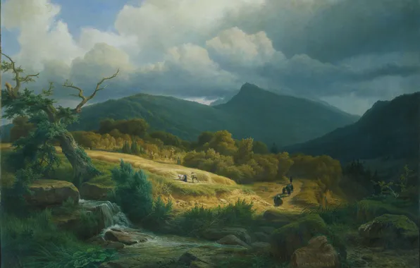 Picture landscape, oil, canvas, 1855, At the cemetery in Baden-Baden, Pierre Louis Dubourcq