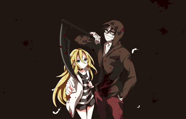 Picture girl, weapons, background, braid, guy, Angel bloodshed, Satsuriku no Tenshi