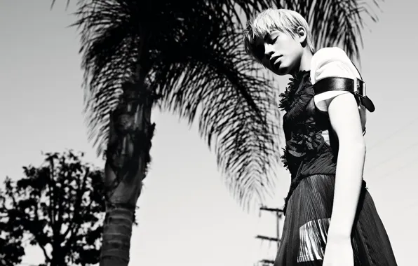 Palm trees, model, dress, actress, hairstyle, black and white, singer, view