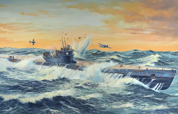 Picture Germany, diesel, U-505, submarine type IX-C, big ocean German