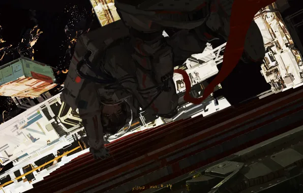 Girl, the suit, falls, city lights