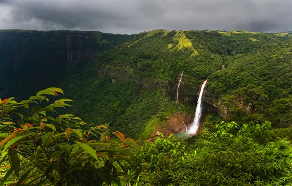 Sky, nature, water, waterfalls, travel, if, nohkalikai, shillong