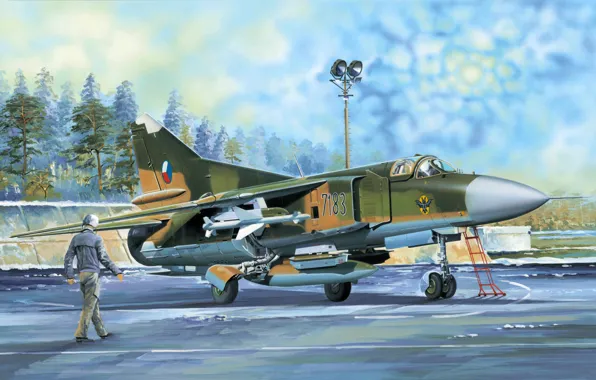 War, art, airplane, painting, jet, Mikoyan-Gurevich MiG-23