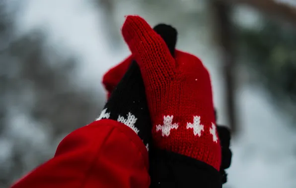 Pattern, black, gloves, red