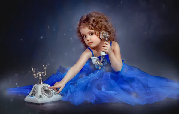 Picture look, dress, girl, outfit, phone, curls, child
