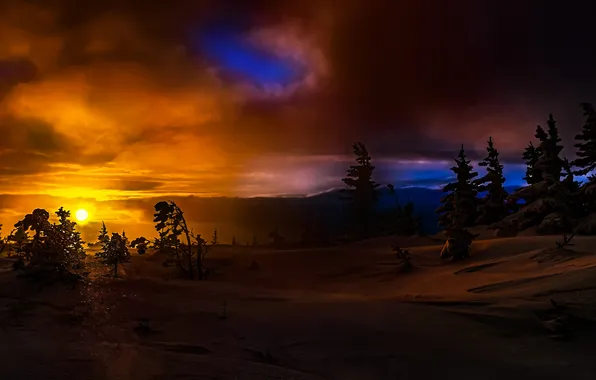 Clouds, trees, Winter, the snow, Maxim Usanin, Taganay Morning