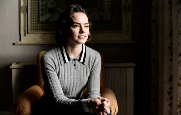 Picture look, pose, makeup, actress, hairstyle, in the chair, hair, Daisy Ridley