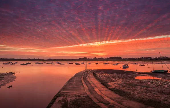 Picture clouds, boat, England, tide, glow, Sussex