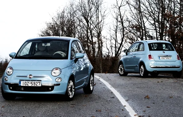 Picture road, trees, fiat, 500, Fiat, hatchback, twin air, twinair
