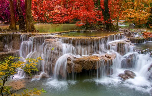 Autumn, water, nature, river, stones, waterfall, beautiful, cascade