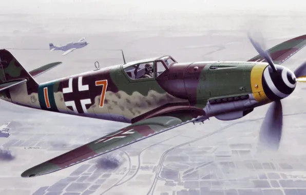 Picture war, art, painting, aviation, ww2, german fighter, Bf 109 K4