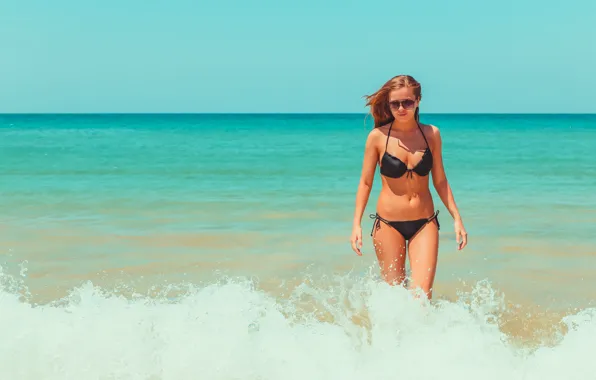 Sea, beach, swimsuit, summer, girl, the sun, stay, hair