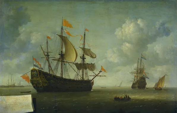 Boat, picture, sail, seascape, The Seizure Of The English Flagship, Jeronymus van Diest II