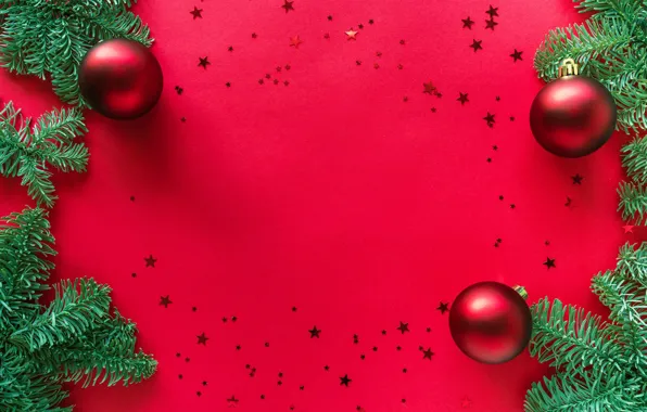 Winter, balls, branches, holiday, balls, Christmas, red, New year