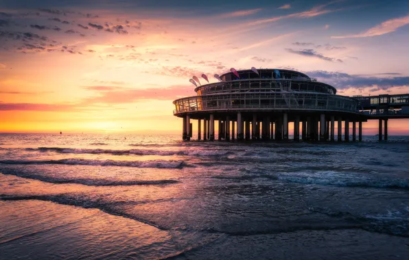 Picture sea, shore, pierce, glow, Netherlands, Scheveningen Pier