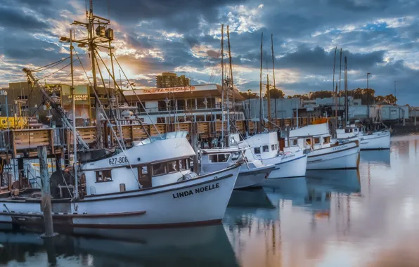 Picture water, clouds, boat, pier, San Francisco, USA