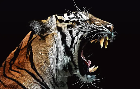 Picture tiger, fury, vector art, abstract animals, creative art, wild animals, vector drawing, furious tiger