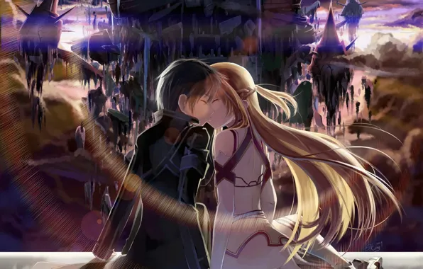 sword art online kirito and asuna kiss wallpaper