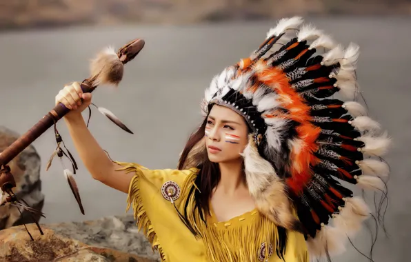 Girl, feathers, Asian