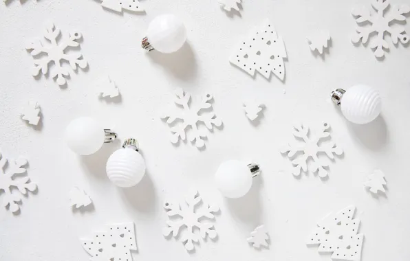 Balls, decoration, snowflakes, holiday, Christmas, white background, New year, white