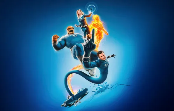 Auto, art, poster, blue background, characters, comic, Fantastic four, MARVEL
