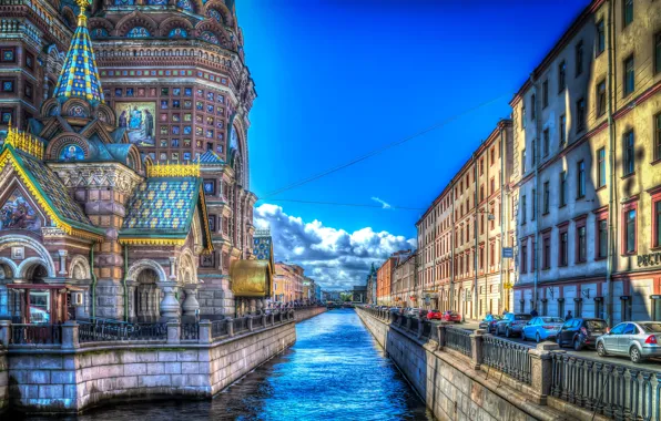 The sky, clouds, home, treatment, Saint Petersburg, Church, channel, street