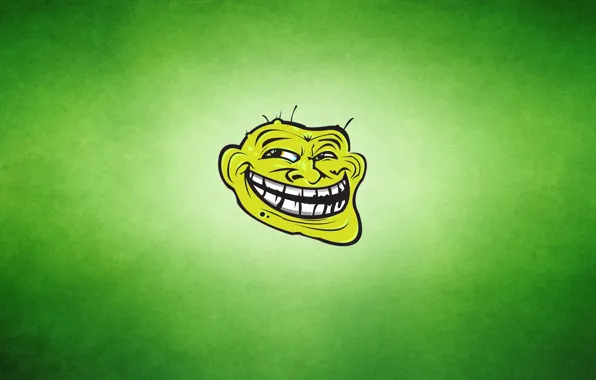 Green, smile, Trollface, The trollface, toothy, greenish background, the face of a Troll