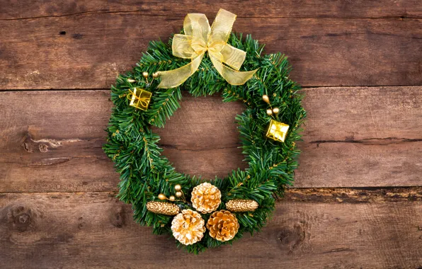 Balls, tree, New Year, Christmas, wreath, wood, merry christmas, decoration