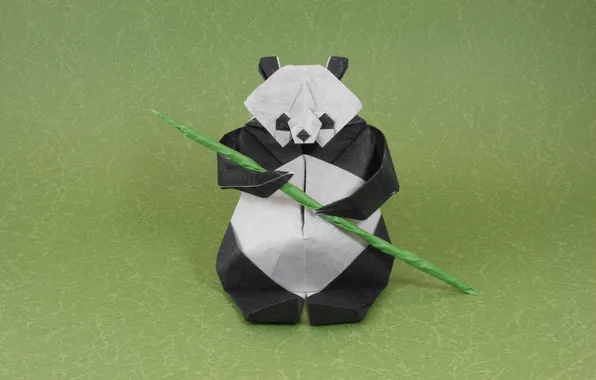 Green, green, branch, bamboo, Panda, origami, bamboo, origami