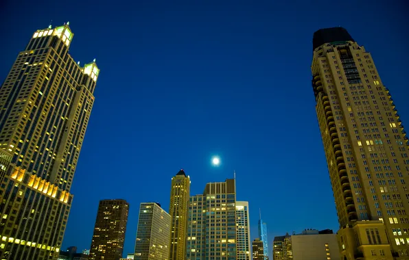 Picture night, the city, skyscrapers, Chicago, USA, Illinois
