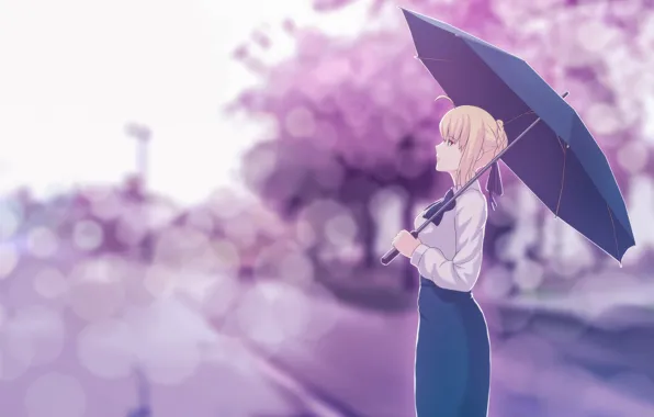 Girl, style, background, umbrella, anime, the saber, Fate / Stay Night