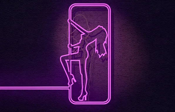 Picture girl, wall, fluorescent, neon lights, female figure