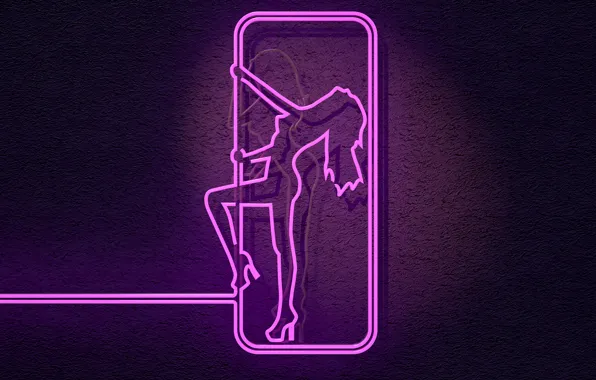 Girl, wall, fluorescent, neon lights, female figure